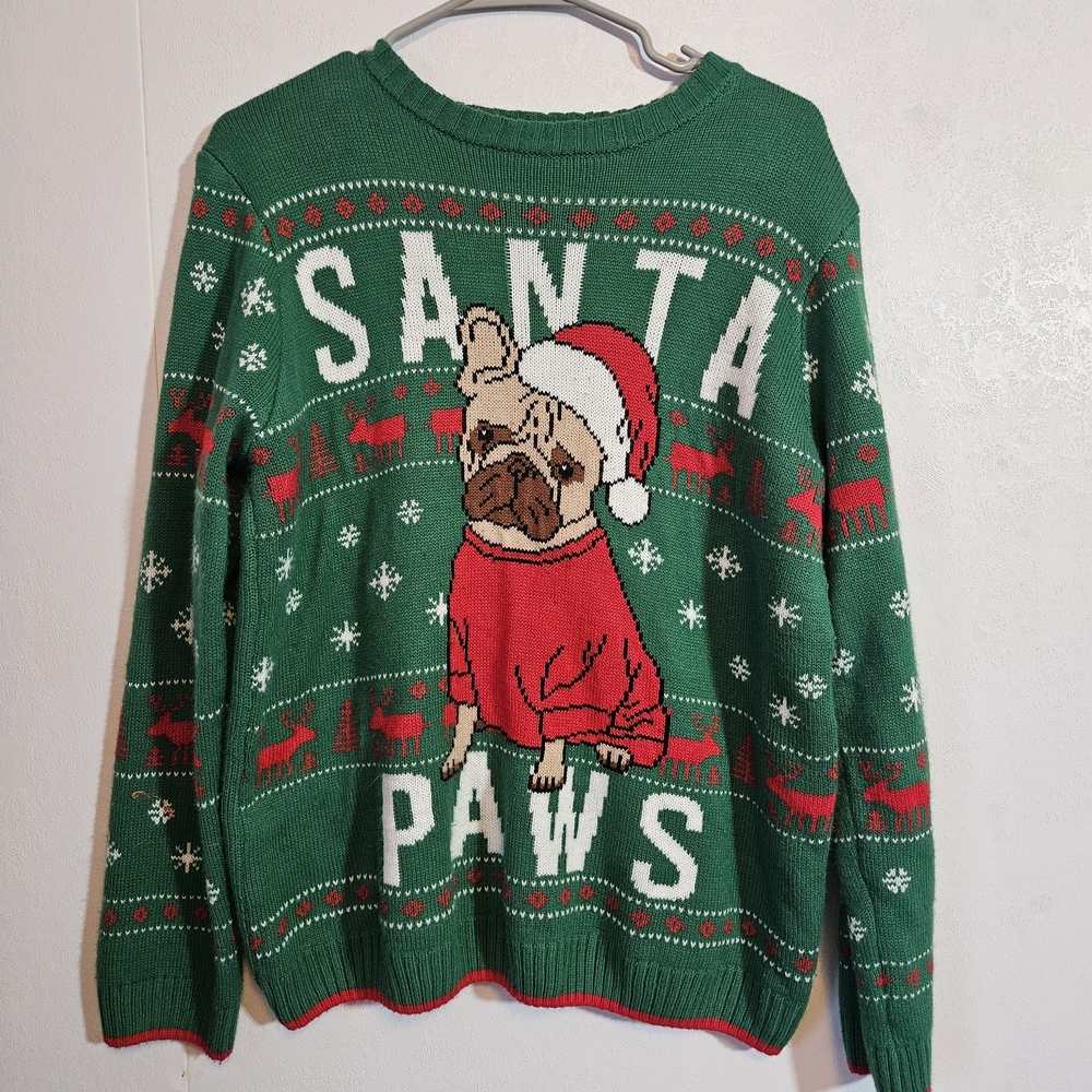 Holiday Time Green Santa Paws Dog Sweater